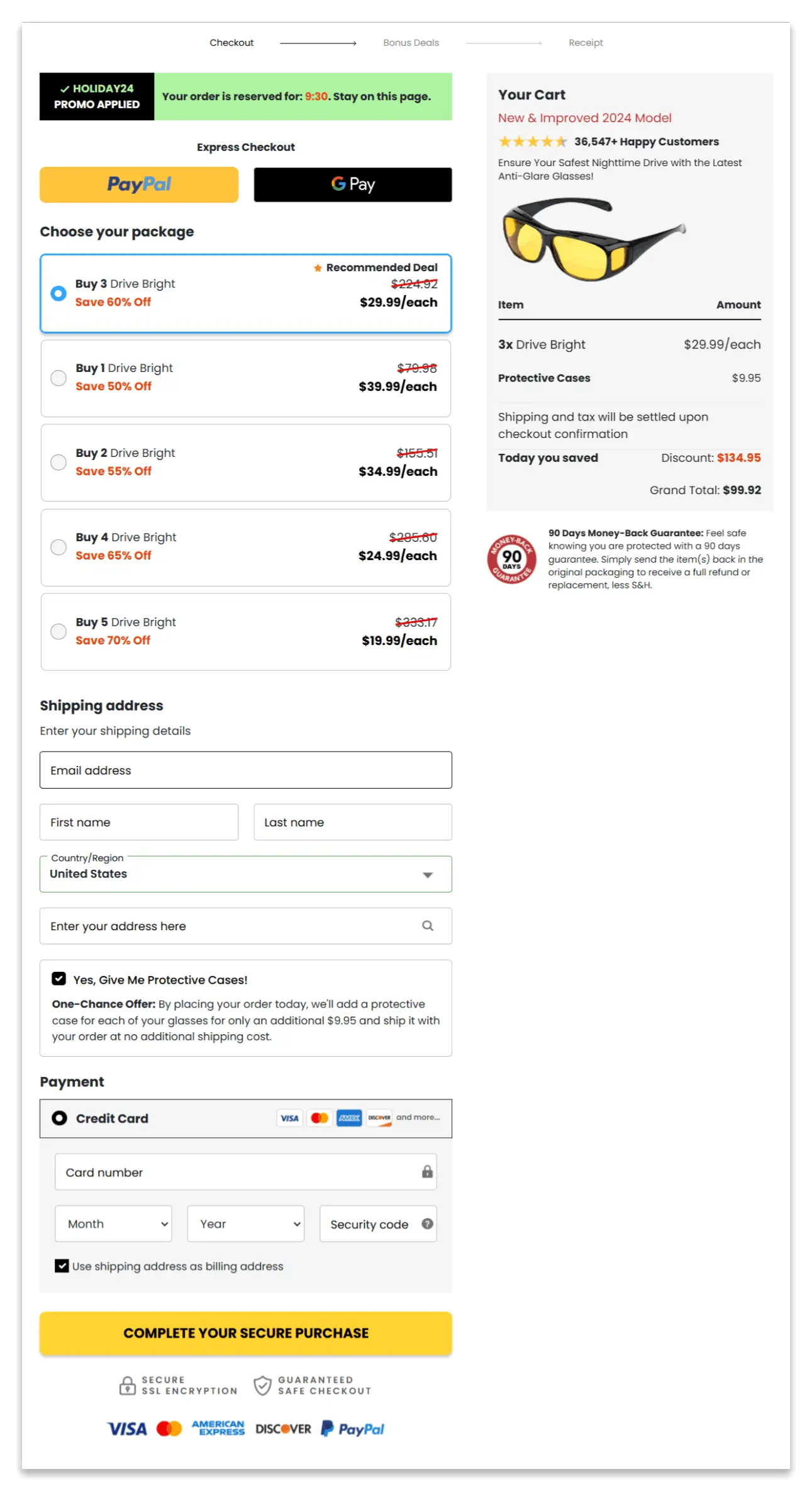 Drive Bright checkout page